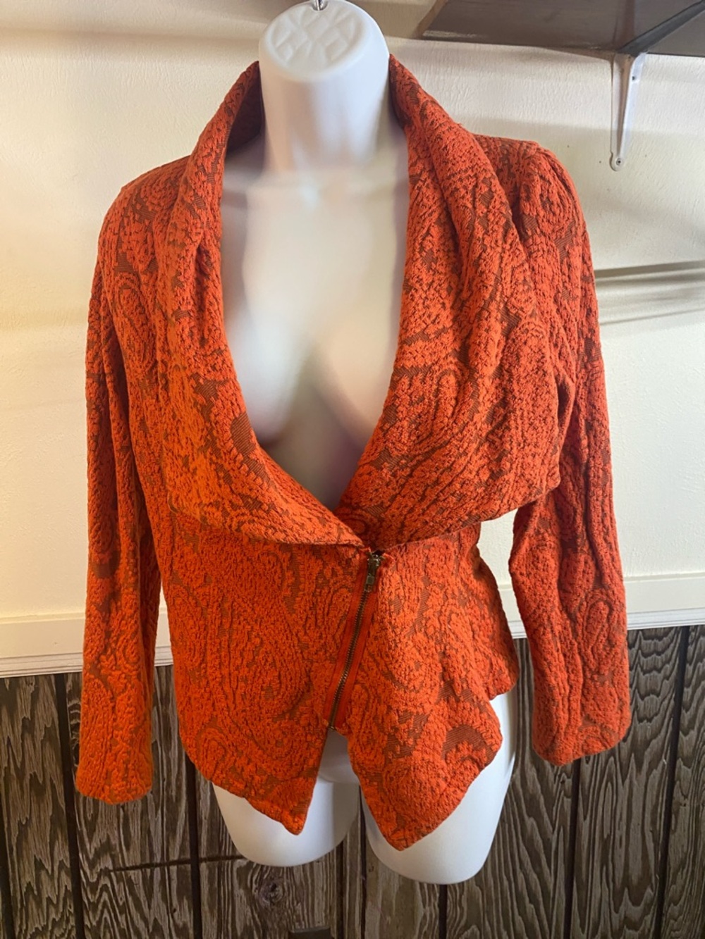 Moth Orange Textured Draped Asymmetrical Zip Jacket